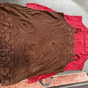 Brown and Red Lace Tank Tops